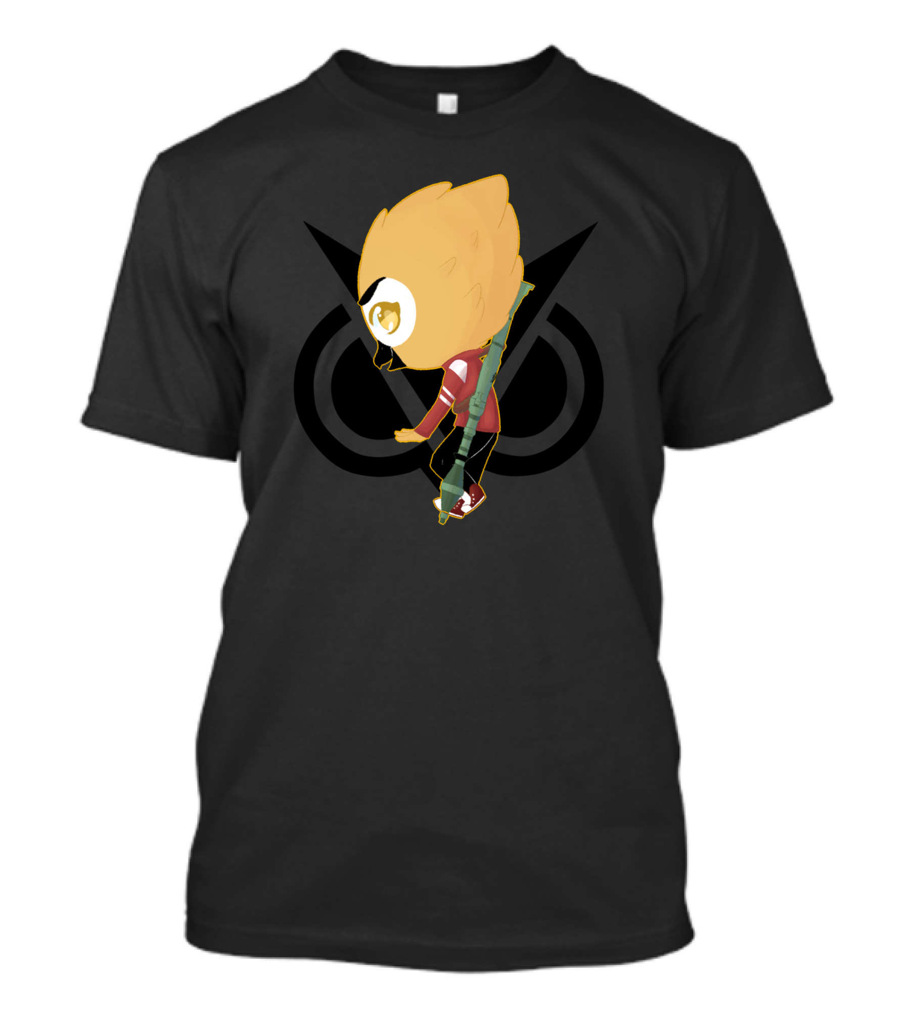 Funny Black Gaming Bird Character With Weapon T-Shirt