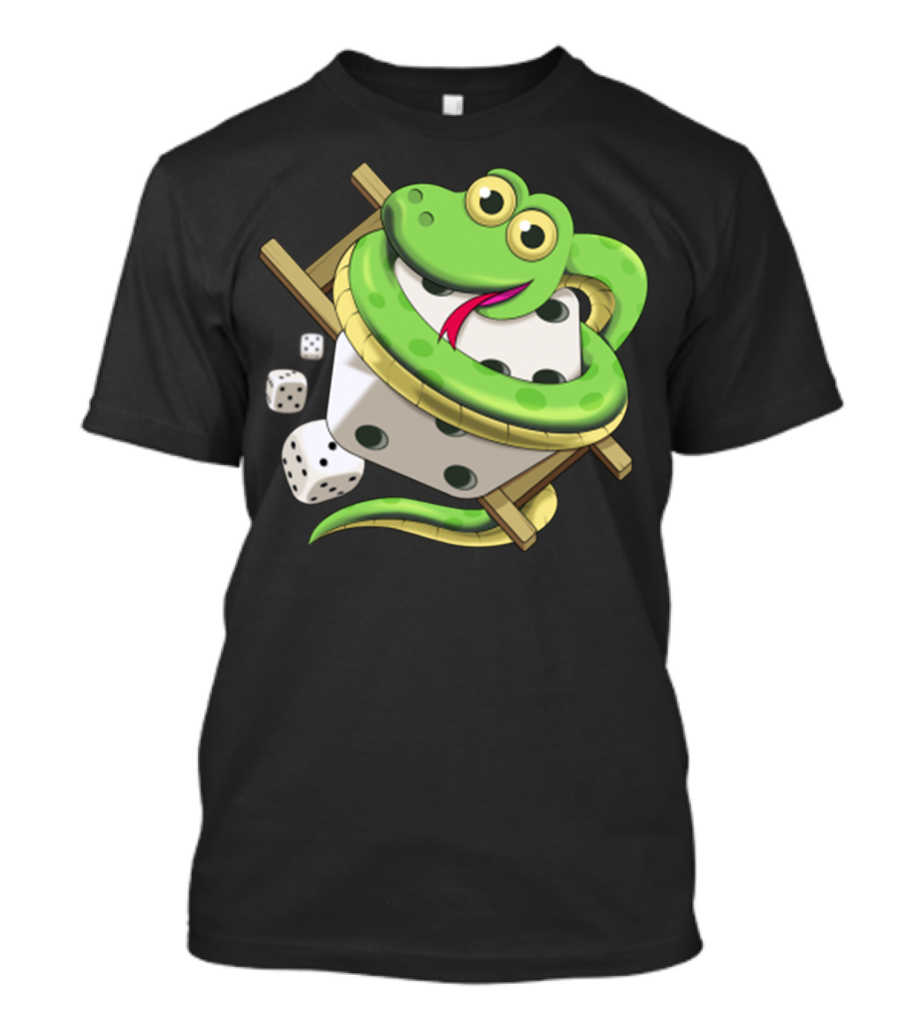 Funny Snake Dice Game Icon Green Cartoon Snake With Dice T-Shirt