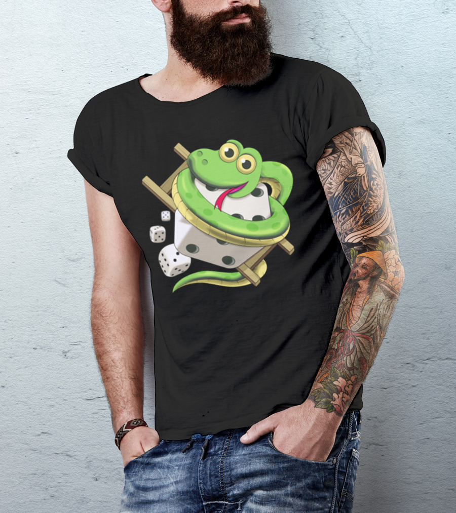 Funny Snake Dice Game Icon Green Cartoon Snake With Dice T-Shirt