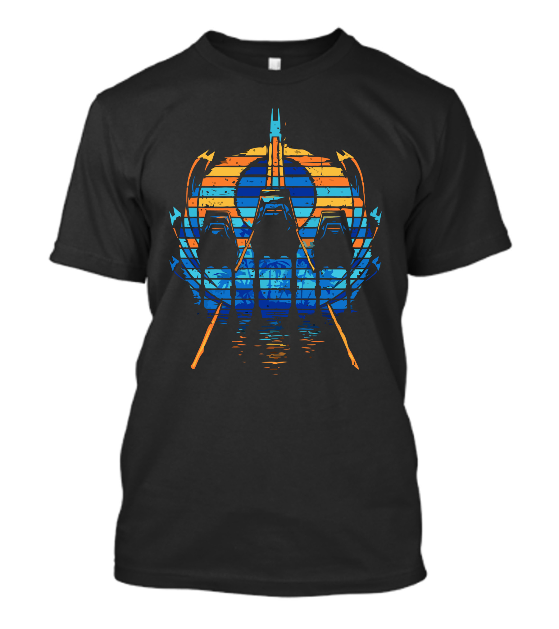 Galactic Assault Retro Spaceship Silhouette In Sunset Stripes T-Shirt