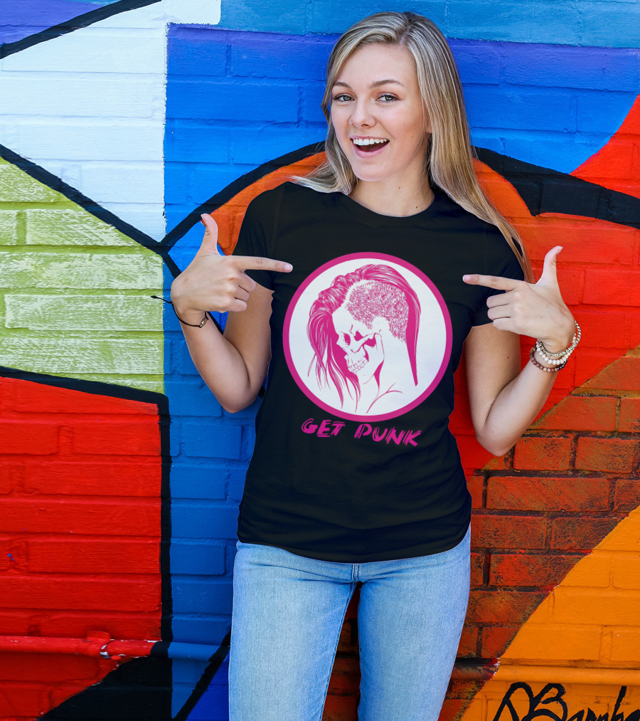 GET PUNK Skull With Half-Shaved Hairstyle T-Shirt