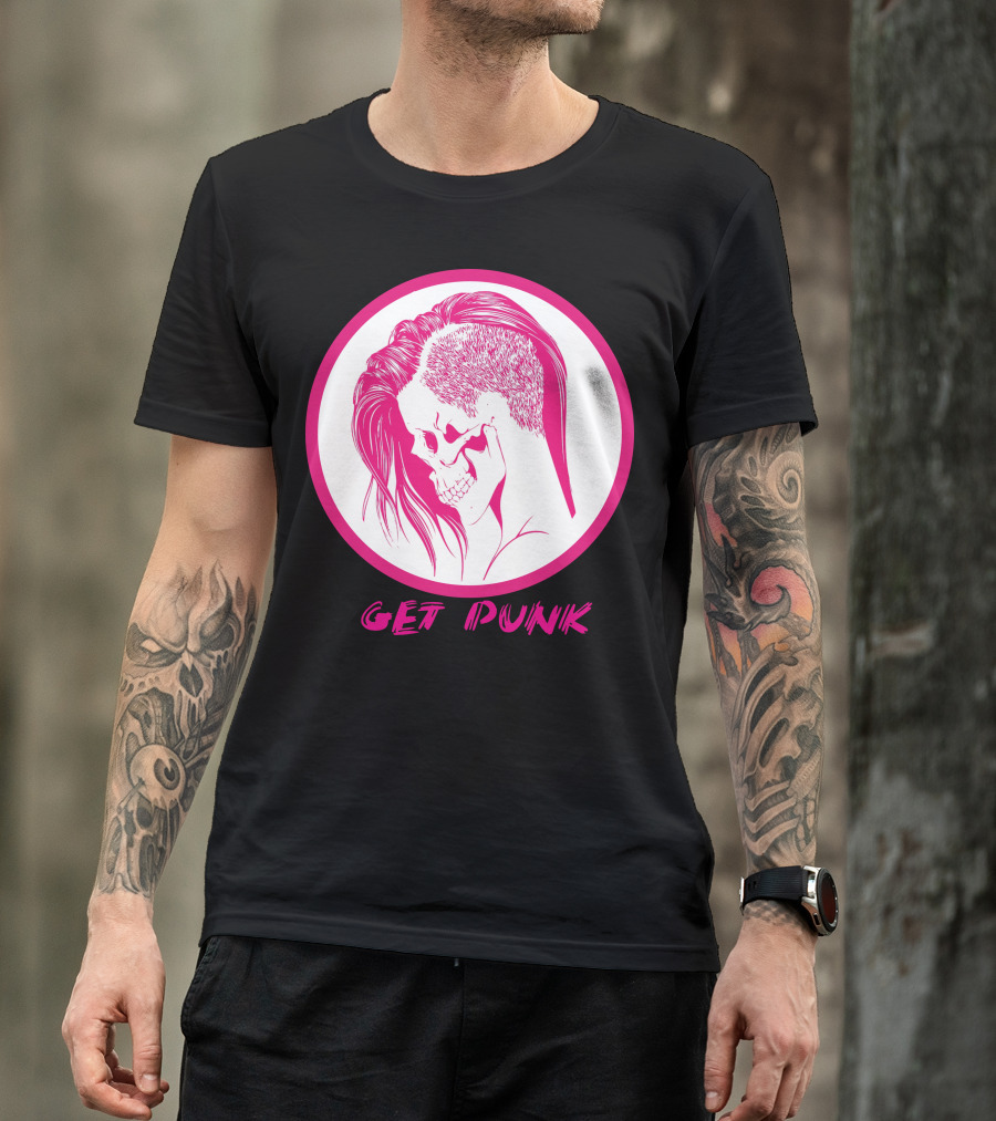 GET PUNK Skull With Half-Shaved Hairstyle T-Shirt