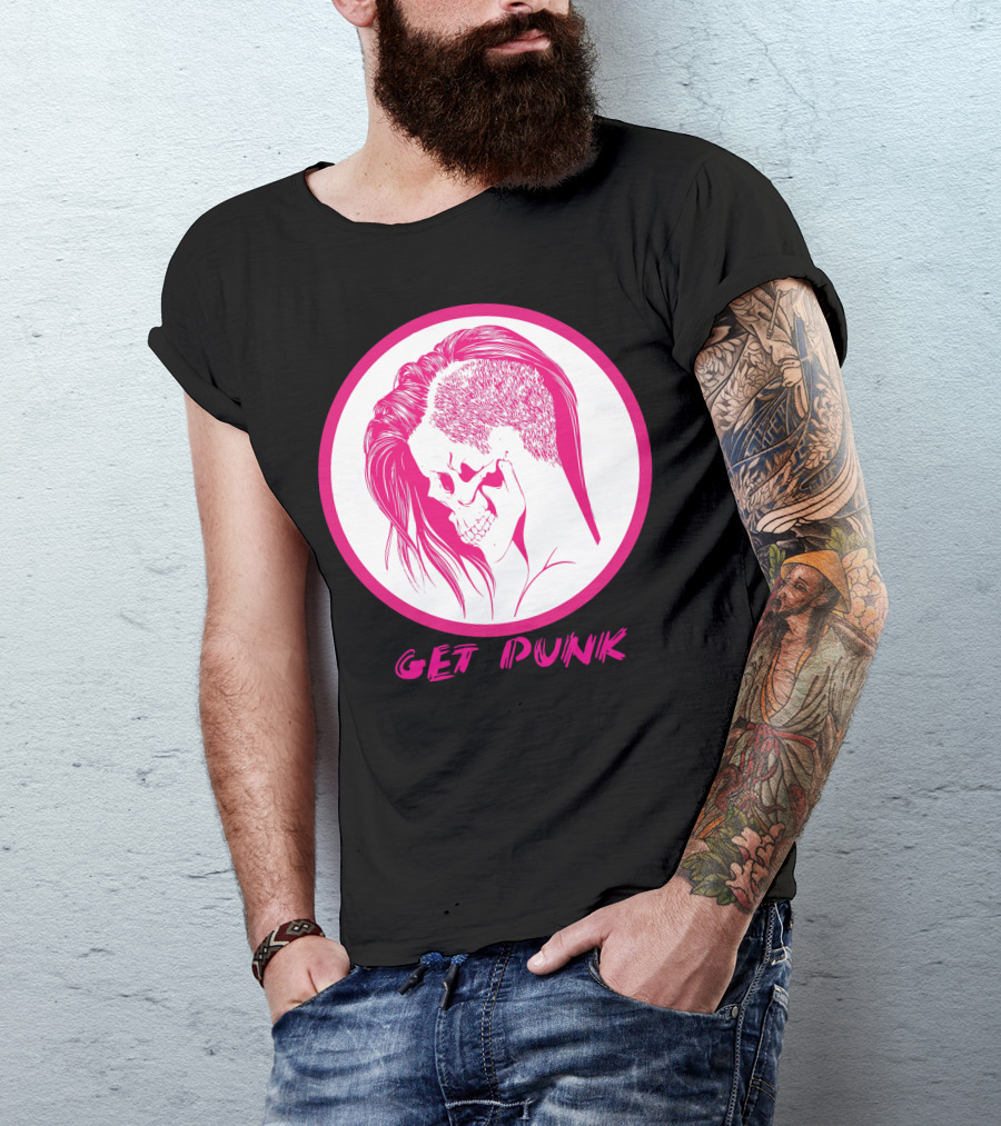 GET PUNK Skull With Half-Shaved Hairstyle T-Shirt