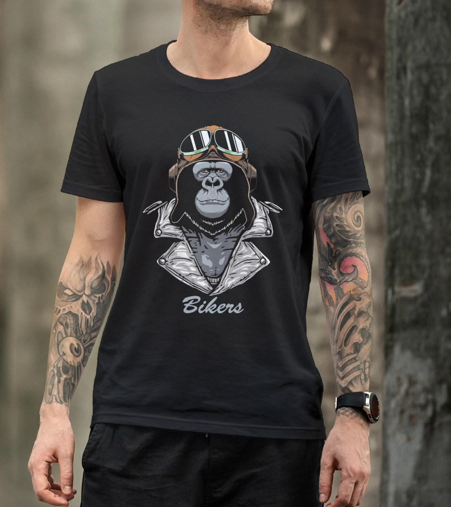 Bikers Gorilla With Aviator Goggles And Leather Jacket T-Shirt