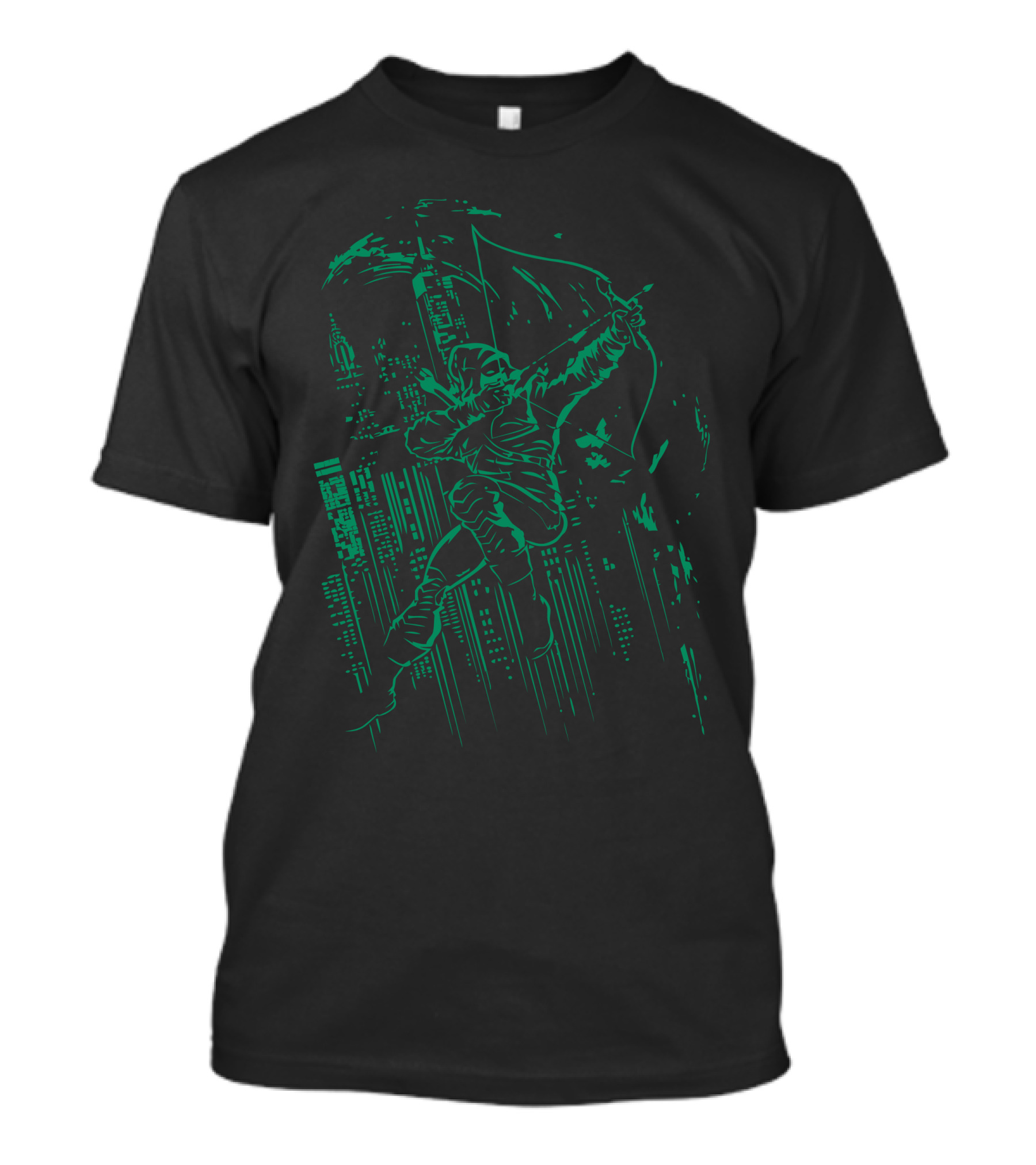 Green Vigilance Archer Hero Urban Skyline T-Shirt