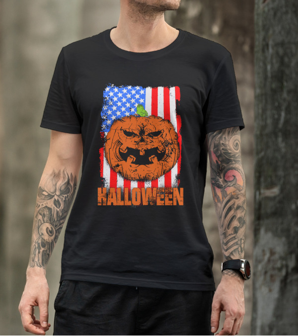 Halloween Pumpkin American Flag Halloween T-Shirt
