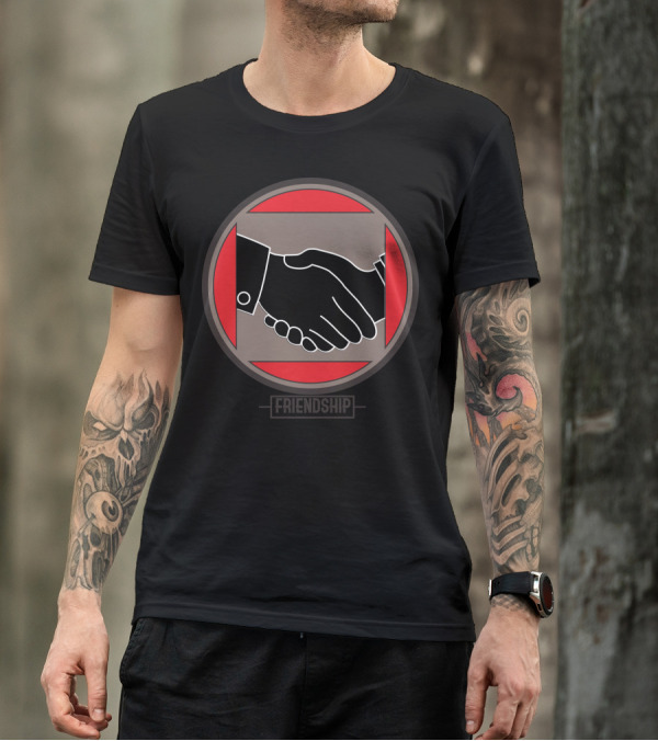 Friendship Hand Shake Symbol In Red And Black T-Shirt