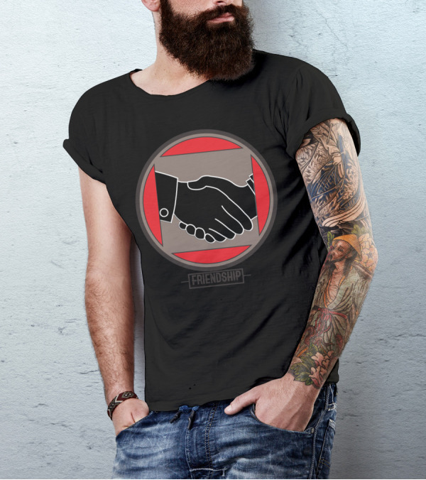 Friendship Hand Shake Symbol In Red And Black T-Shirt