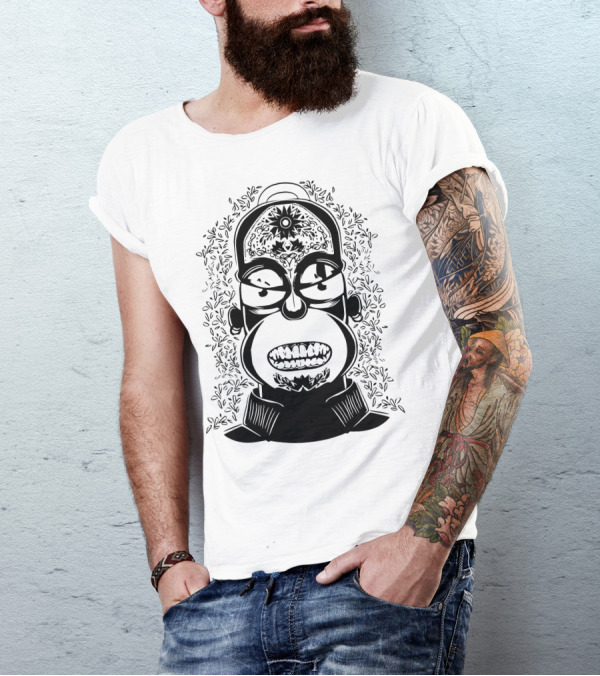Homer Simpson Day Of The Dead Style Black T-Shirt