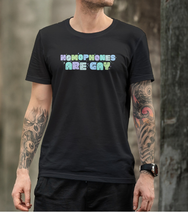 Homophones Are Gay Pastel Rainbow Letters With Stars T-Shirt