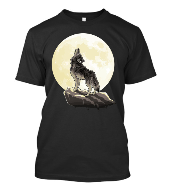 Howl At The Moon Full Wolf Silhouette In Front Of Bright Full Moon T-Shirt