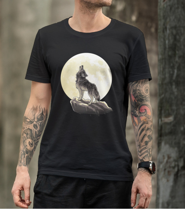 Howl At The Moon Full Wolf Silhouette In Front Of Bright Full Moon T-Shirt