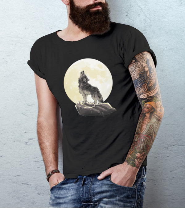 Howl At The Moon Full Wolf Silhouette In Front Of Bright Full Moon T-Shirt