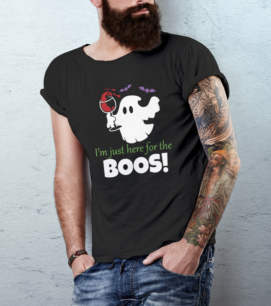I'm Just Here For The Boos Ghost Wine Halloween T-Shirt