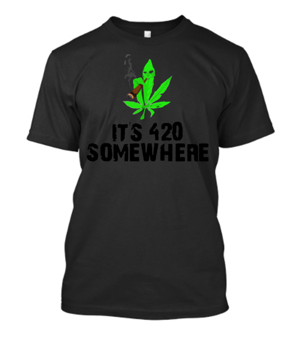 Alien Smoking It's 420 Somewhere Cannabis Leaf T-Shirt
