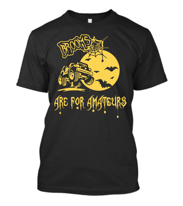 Brooms Are For Amateurs Jeep Halloween Moon Bats T-Shirt