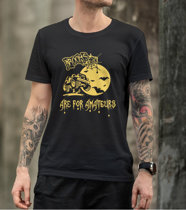 Brooms Are For Amateurs Jeep Halloween Moon Bats T-Shirt