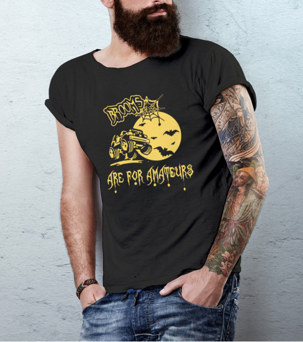 Brooms Are For Amateurs Jeep Halloween Moon Bats T-Shirt