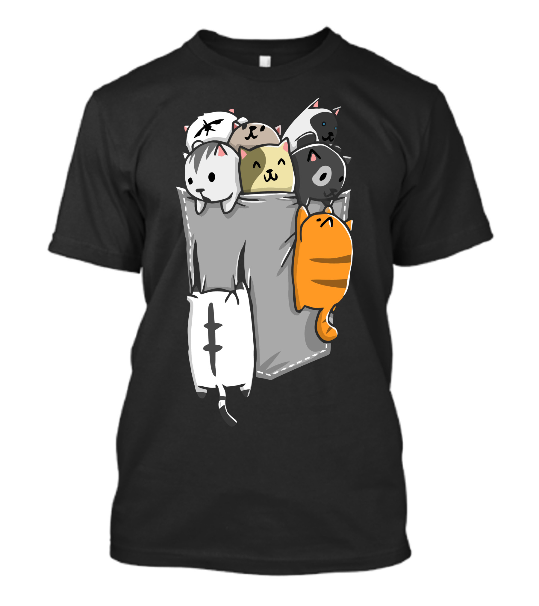 Kittens In A Grey Pocket With Playful Cartoon Cats T-Shirt