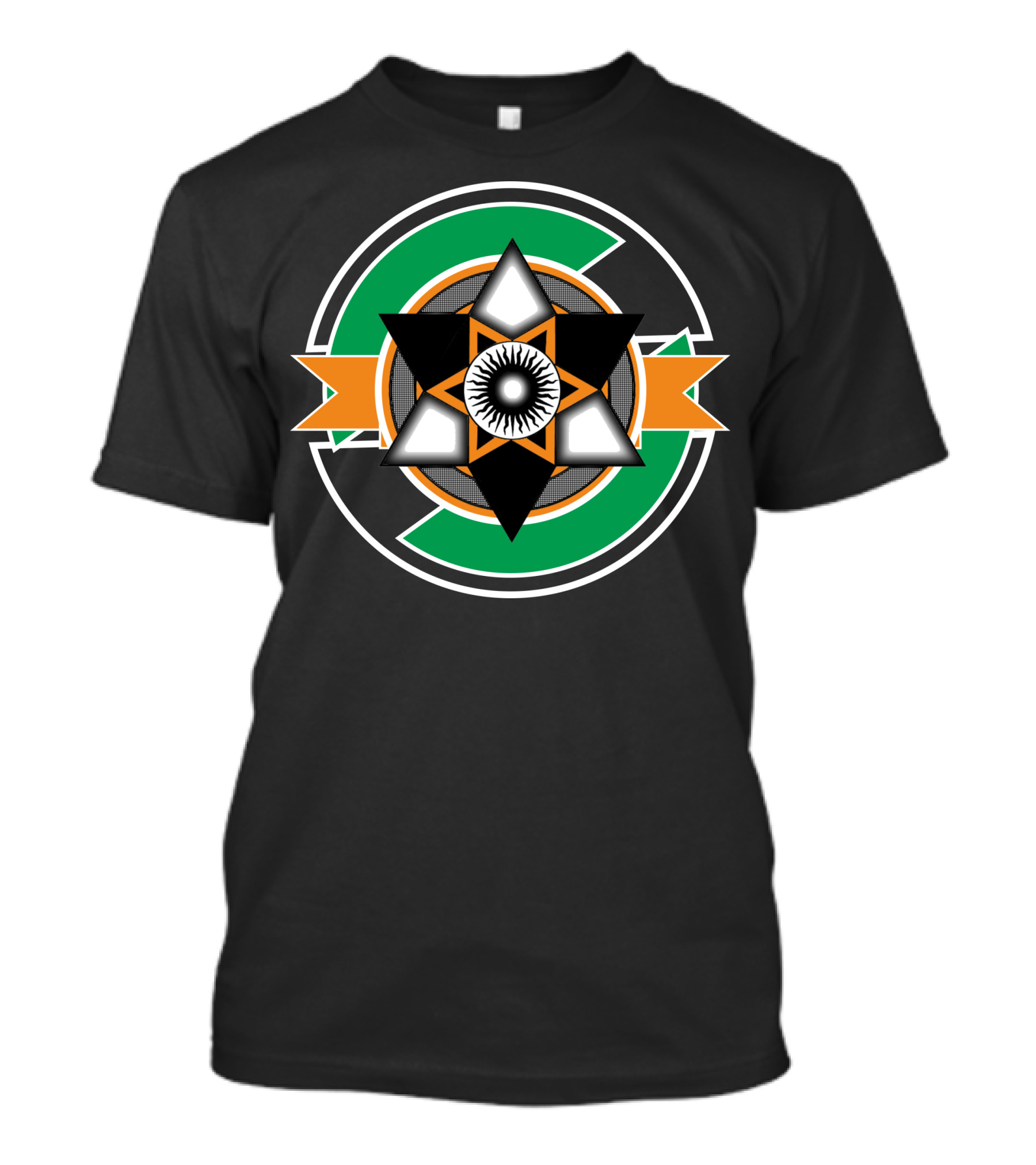 Led Eye Star Emblem With Green And Orange Circle T-Shirt