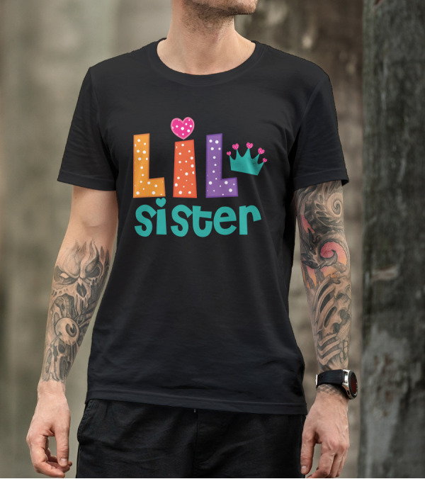 Lil Sister Polka Dots Heart Crown T-Shirt
