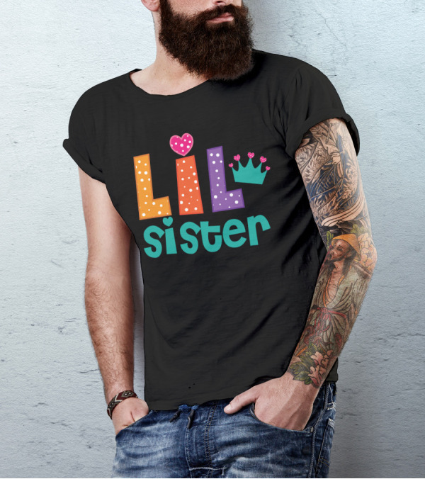 Lil Sister Polka Dots Heart Crown T-Shirt