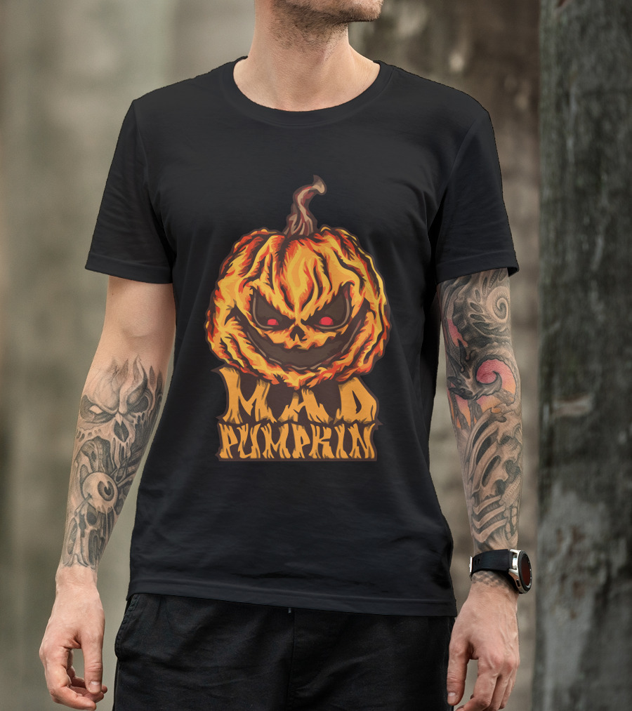 Mad Pumpkin Fiery Halloween Jack-O'-Lantern T-Shirt