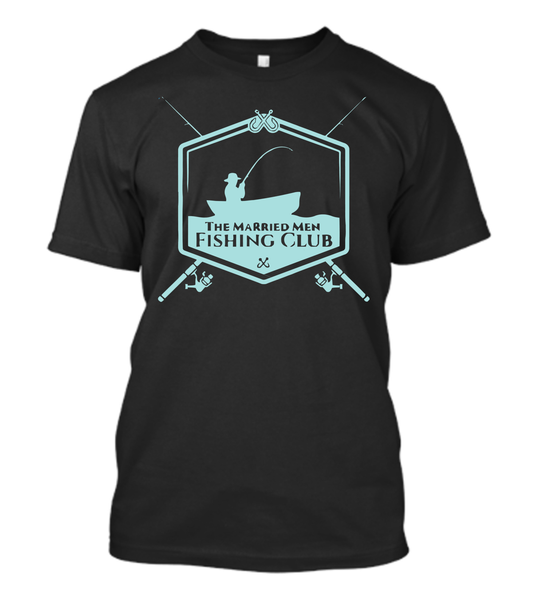 The Married Men Fishing Club Badge With Fisherman In Boat And Crossed Fishing Rods T-Shirt