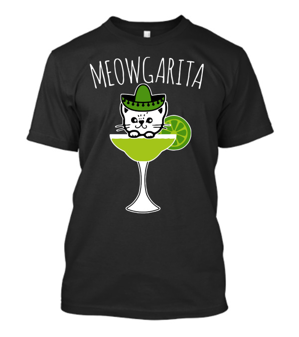 Meowgarita Cat Wearing Sombrero In Margarita Glass With Lime Slice T-Shirt