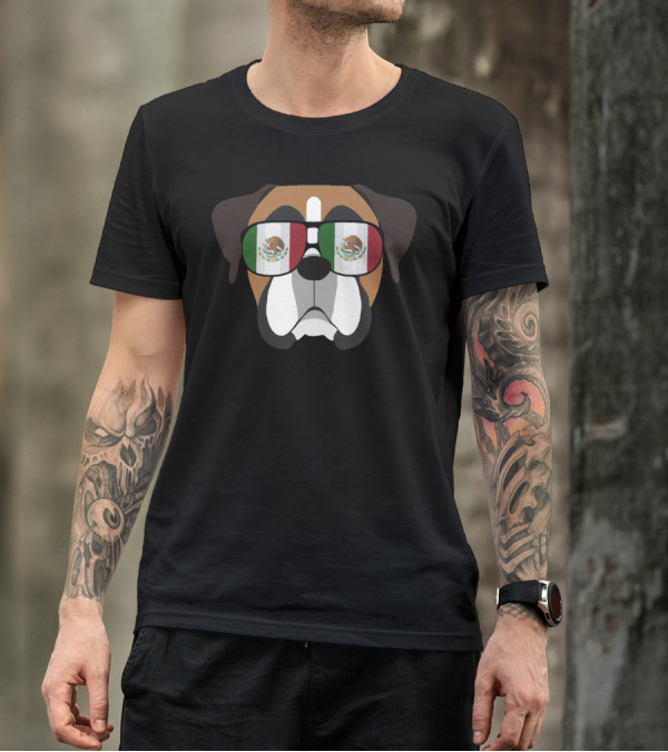 Mexican Boxer Dog With Flag Sunglasses T-Shirt