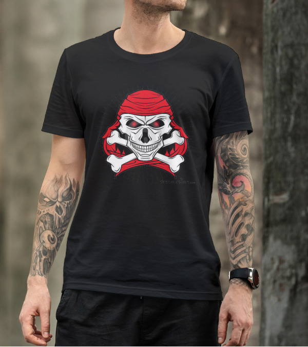 Monster Hunt Skull Pirate Crossbones Red Bandana T-Shirt