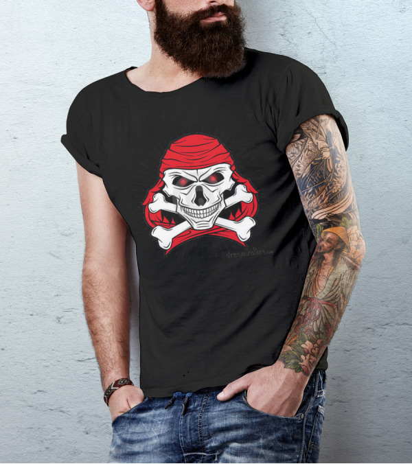 Monster Hunt Skull Pirate Crossbones Red Bandana T-Shirt