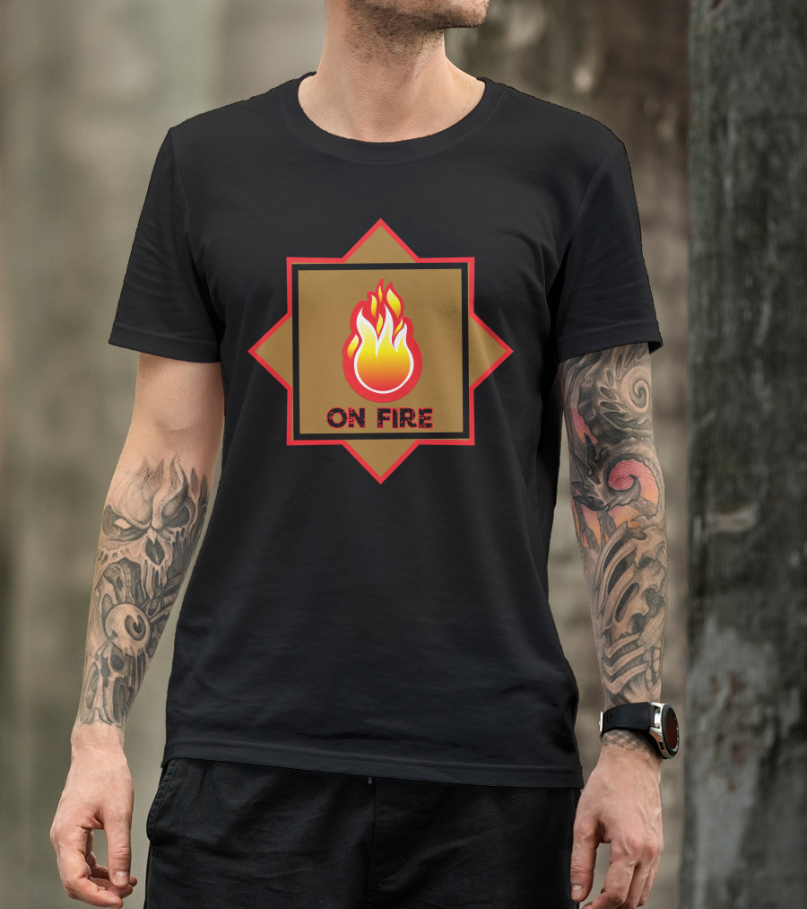 On Fire Flame Icon In Red And Yellow Star Frame T-Shirt