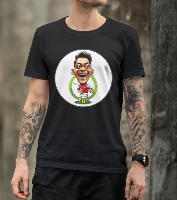 Ozil Arsenal Caricature With Soccer Ball And Green Circle T-Shirt