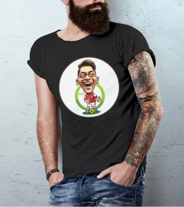Ozil Arsenal Caricature With Soccer Ball And Green Circle T-Shirt