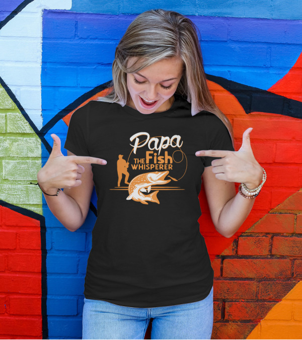 Papa The Fish Whisperer Fishing Enthusiast Silhouette With Catch T-Shirt
