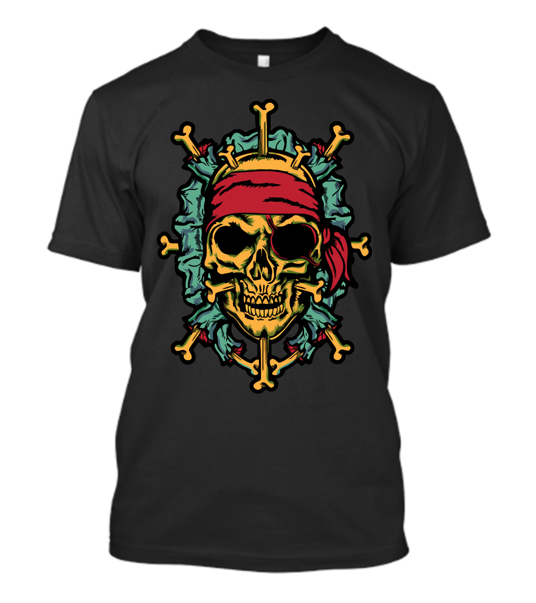 Pirate Bones Skull Crossbones Bandana Eye Patch T-Shirt