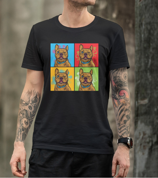 Pop Art Style Winking Dog Portraits In Colorful Squares T-Shirt
