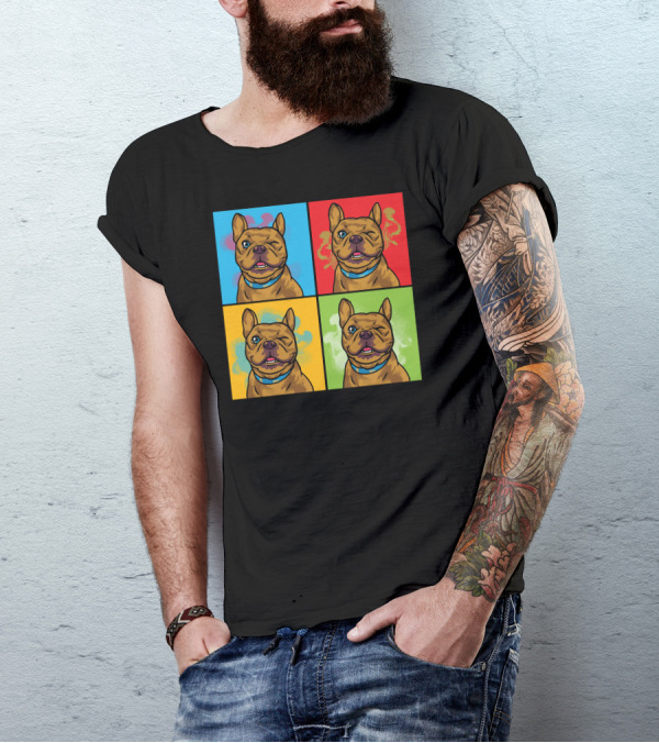 Pop Art Style Winking Dog Portraits In Colorful Squares T-Shirt