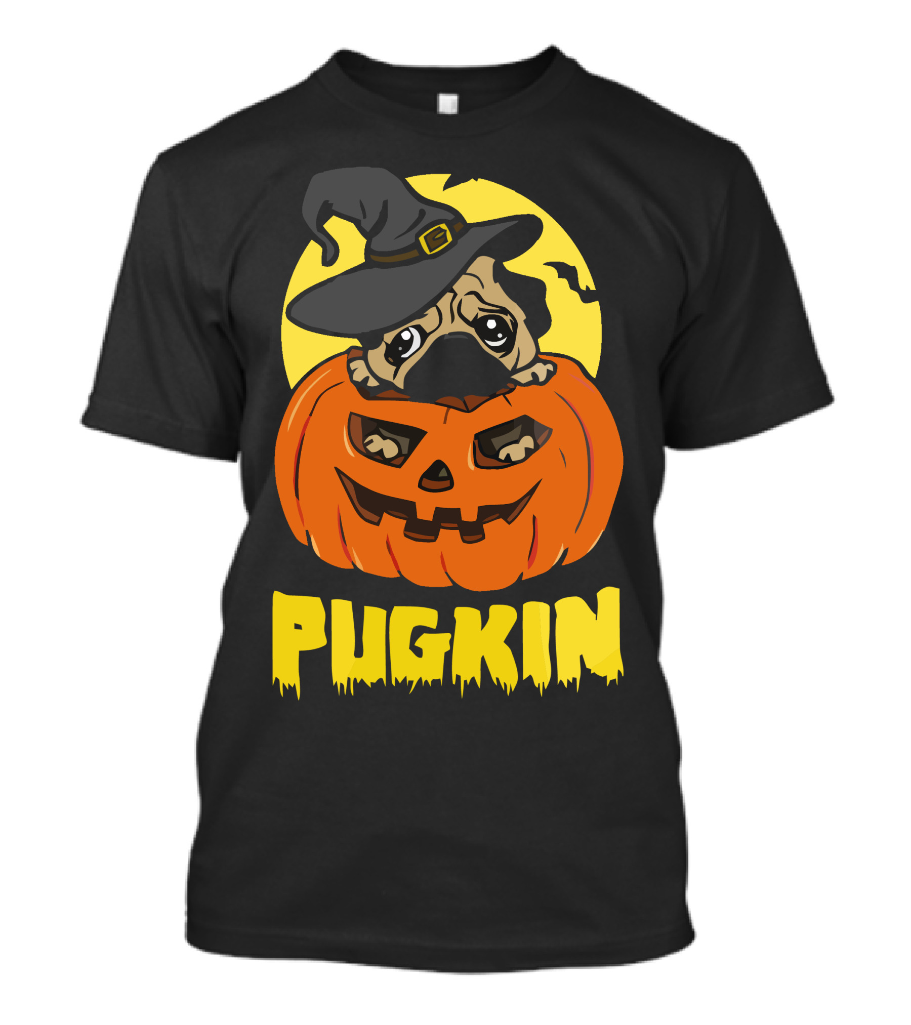 Pugkin Halloween Pumpkin Pug With Witch Hat T-Shirt