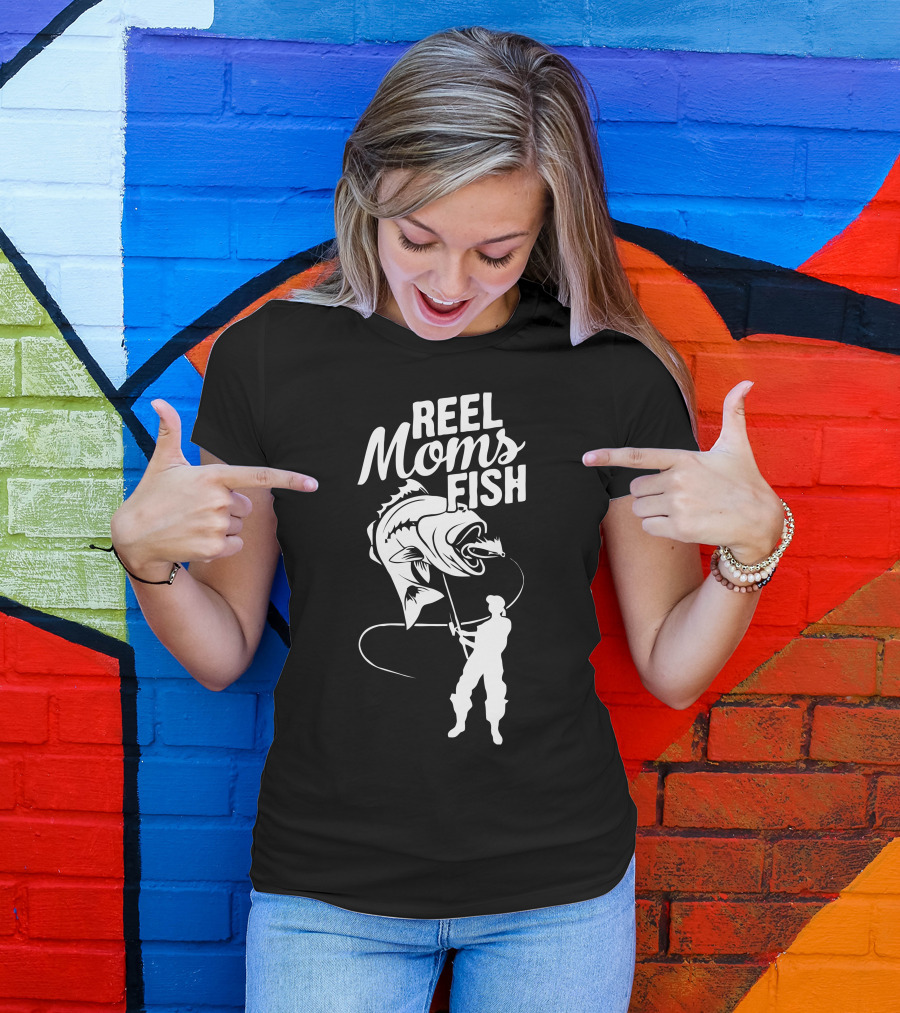 Reel Moms Fish Silhouette Angler Catching Fish T-Shirt