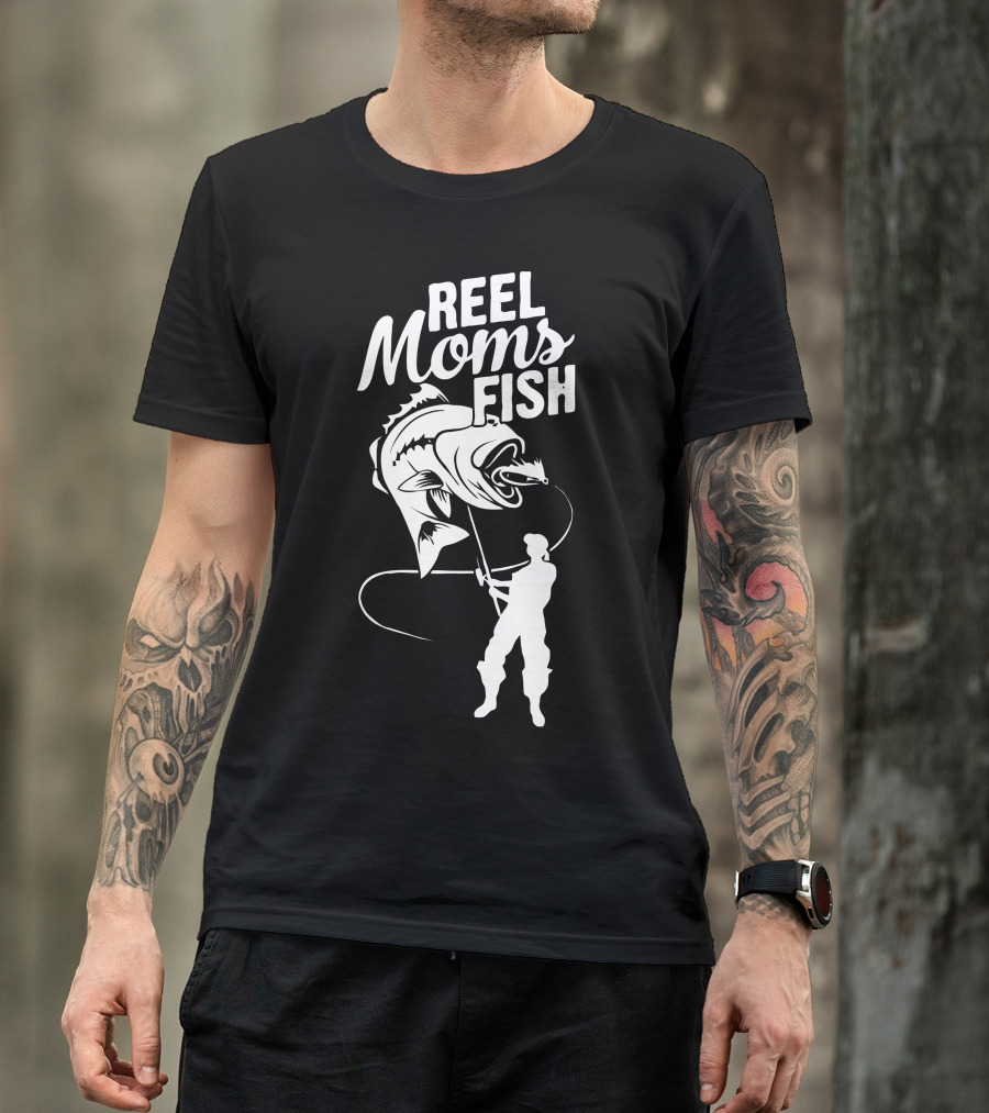Reel Moms Fish Silhouette Angler Catching Fish T-Shirt