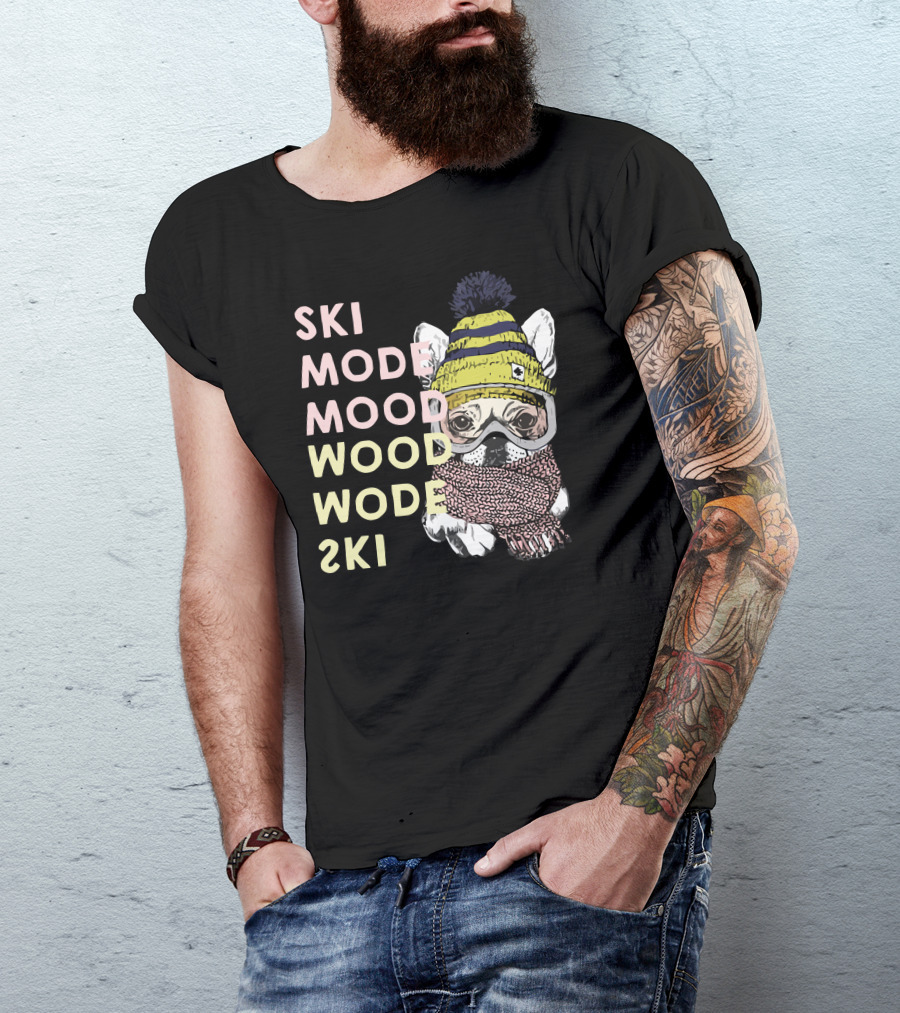 Ski Mode Mood Wood French Bulldog Winter T-Shirt