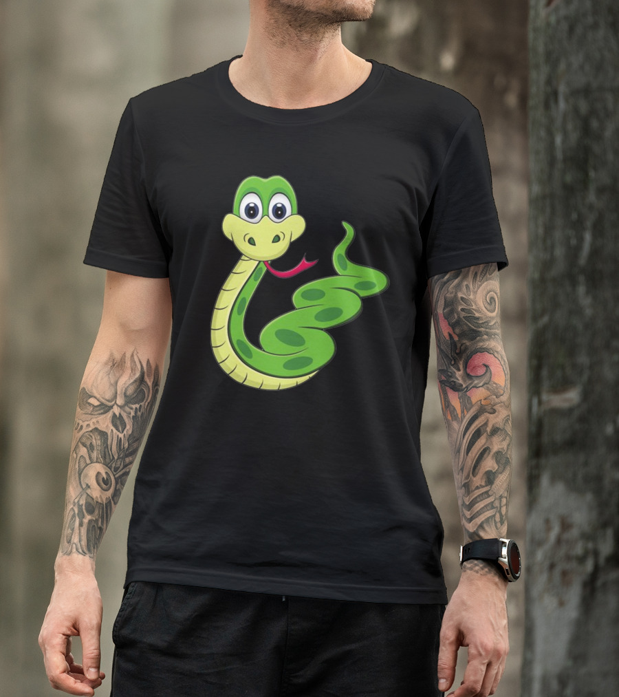 Green Cartoon Smiling Snake Illustration Anime T-Shirt