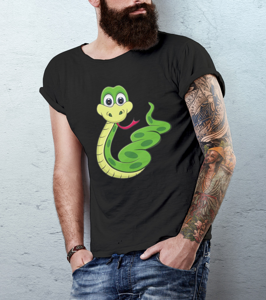 Green Cartoon Smiling Snake Illustration Anime T-Shirt