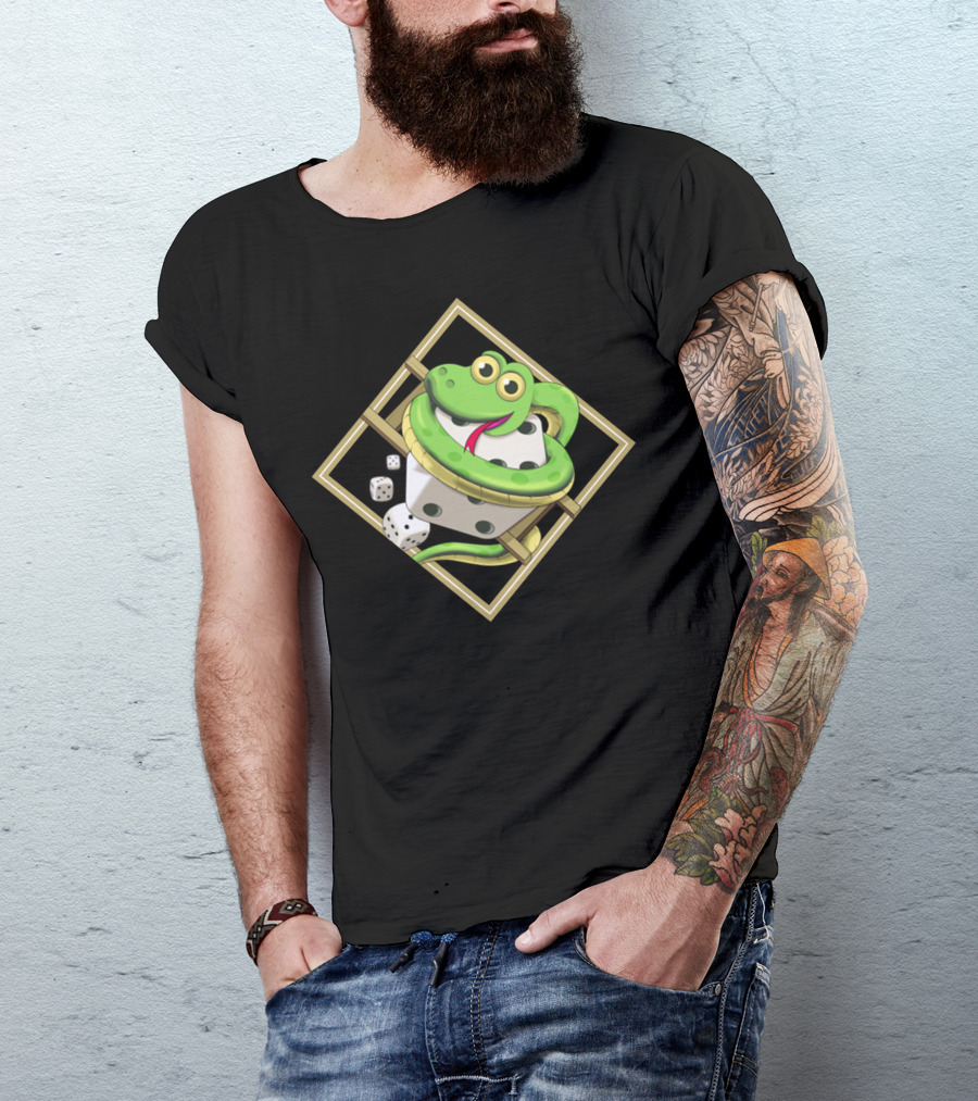Snake Green Dice Character Retro Gaming Motif T-Shirt