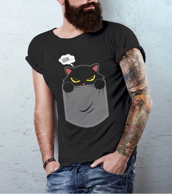 Soon Cat Peeking Out Of Pocket T-Shirt