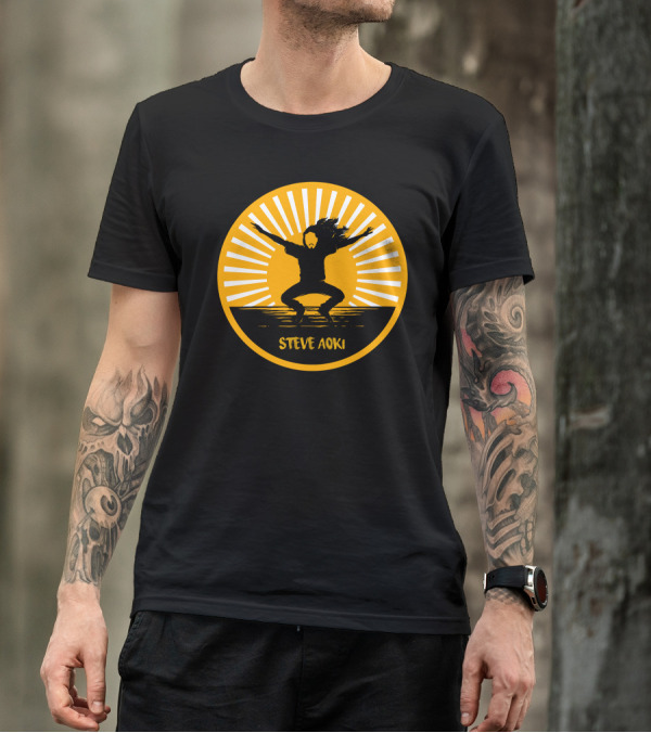 Steve Aoki Jumping Silhouette With Sunburst Background T-Shirt