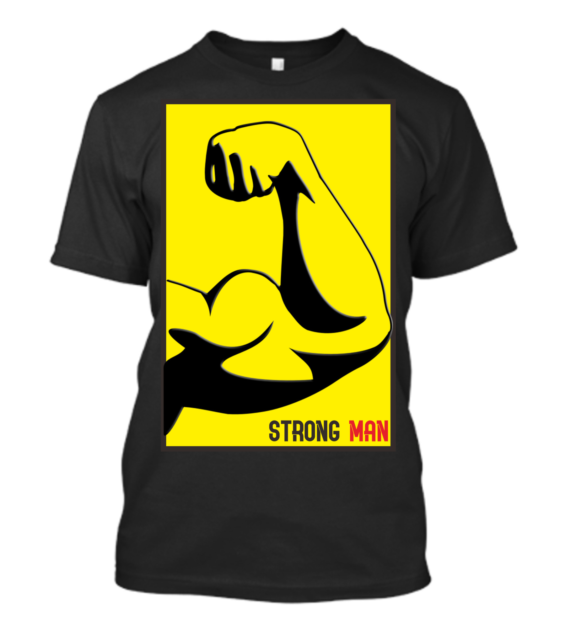 Strong Man Flexing Arm Illustration Yellow And Black T-Shirt