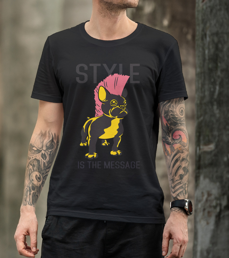 Style Is The Message Pink Mohawk Bulldog T-Shirt